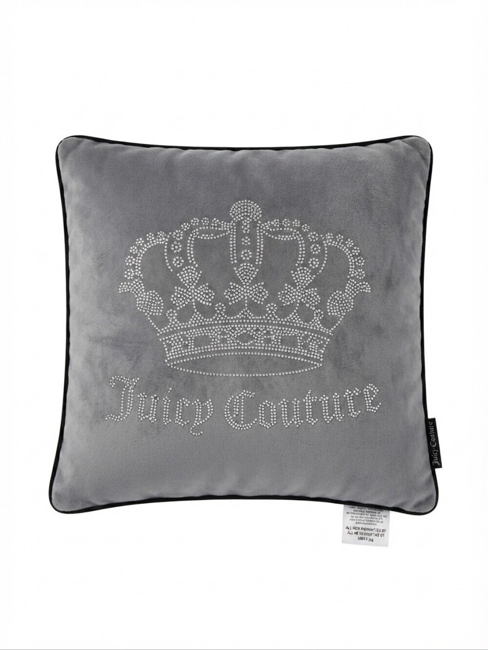 Juicy Couture Black Label Velvet Crown Rhinestone Throw Pillow 20x20 Gray